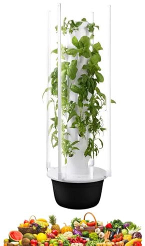 Torre aeroponica verticale, torre di coltivazione intelligente, giardino di erbe aromatiche da interno con pompa e serbatoio d'acqua mobile, torre di coltivazione verticale,36Holes+LED