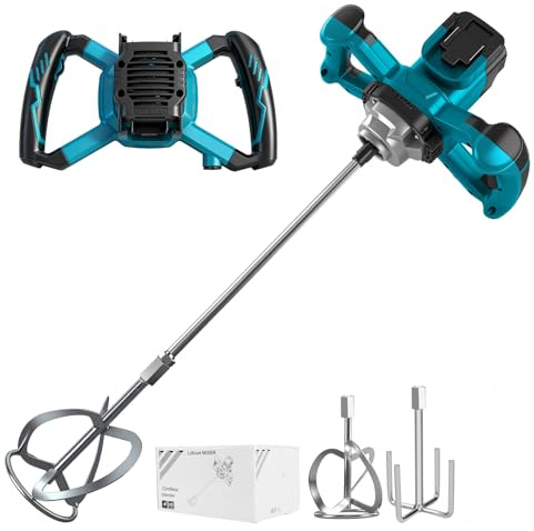 Concrete Mixer Compatible with Makita 18V Battery, 3200W Electric Cement Stirrer with 6 Speed, Max 680 RPM, Portable Paint Mortar Mixer for Mixing Fodder Paint Glue Putty (No Battery)