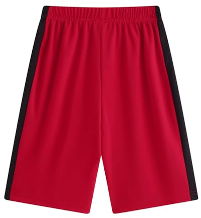 Boys' Basketball Shorts – Breathable Mesh Gym Shorts for Running & Everyday Play, Quick-Dry Active Shorts with Pockets & Elastic Waistband, Age 4-14 Years Red 9-10 Years