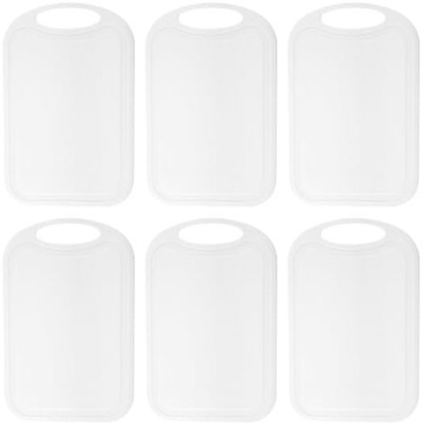 Schneidebrett Set 6 Stück Frühstücksbrettchen Kunststoff, 25 x 16 cm Schneidebrett Kunststoff Klein mit Rutschfeste Griffe, Brettchen Spülmaschinenfest BPA Frei für Obst, Gemüse, Fleisch (Weiß)