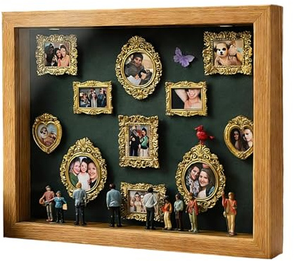 Generisch Mini Museum Bilderrahmen | Erinnerungsfoto-Aufbewahrung mit LED-Beleuchtung | 11-Teiliges Set Miniatur-Bilderrahmen Mit 8 Figuren - Für Zuhause Valentinstag Hochzeit Als Dekoration