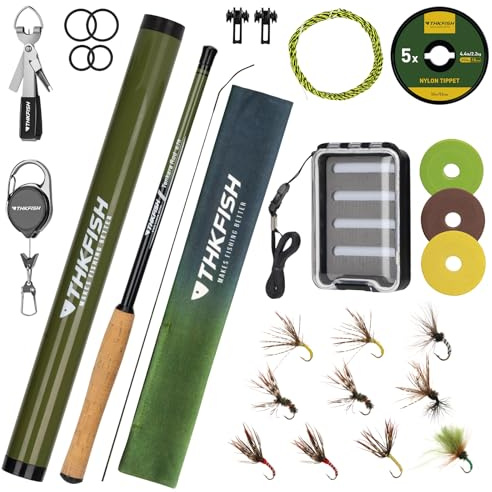 THKFISH Tenkara Kit de pêche à la Mouche télescopique en Fibre de Carbone 24T - Appareil combiné de pêche à la Mouche avec Sac de Transport, Corde et appâts pour ruisseaux, Truite