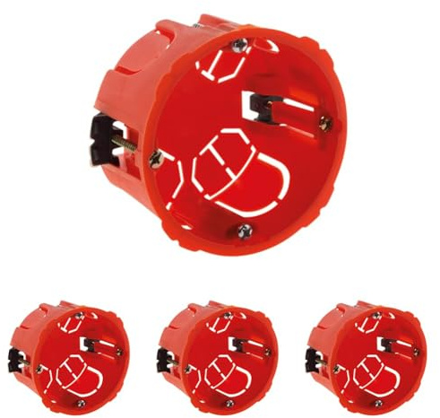 Zenitech - Boîte Placo Ø67 mm P40 mm - Pour Appareillage Électrique à Vis et Griffes - Encastrable dans Murs en Plaque de Plâtre - Haute Résistance au Feu 850° - Vis Incluses - Rouge (Lot de 4)