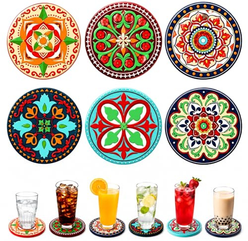 6 Pieces Silicone Drink Coasters, Vintage Silicone Cup Mats with Decorative Patterns, Non-Slip Design for Daily Table Protection, Reusable Drink Coasters for Hot and Cold Beverages