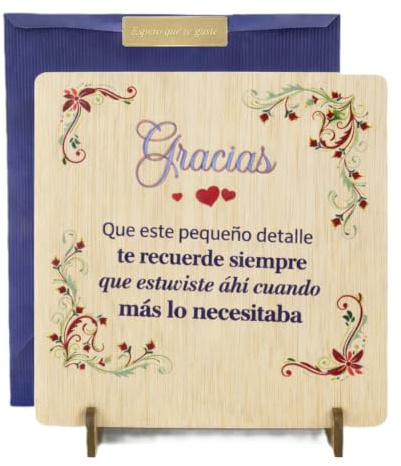 EWALAMI Tarjeta de Agradecimiento en Madera Natural Gracias | Regalo Original y Emotivo | Grabado Láser de Calidad | Incluye Soporte | Ideal para Amigos, Familia, Compañeros (CUADRADA FRASE)