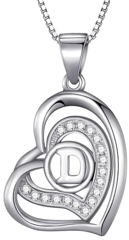 Morella damhalsband hjärta bokstav D 925 silver rodierad med zirkonia-stenar vit 46 cm