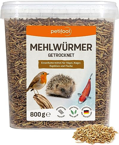 petifool Mehlwürmer 800g – getrocknete Mehlwürmer - gesunder Insektensnack für Schildkröten, Fische, Vögel, Reptilien und Nager