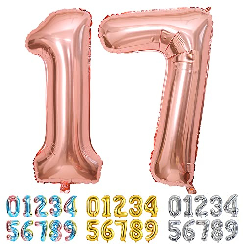 Ponmoo Foil Balloon Number 17/71 Rosegold, Giant Numbers 0 1 2 3 4 5 6 7 8 9 10-19 20-29 30-39 40-49 50-60-70-80-90-100, Large Balloons for Wedding Anniversary Birthday Party Decoration