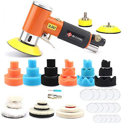 BAINUO 48PCS Plam Orbital Sanders Mini Air Sander Polisher Kit for Wood Metal Car,Dual Action Random Orbit Sander Polishing Set with 1'' 2'' 3'' Sponge and Wool Pads Set