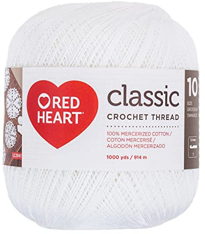 Red Heart Crochet Thread White 1 Pack of Crochet - Cotton - Size 10-1000 Yards - Knitting/Crochet