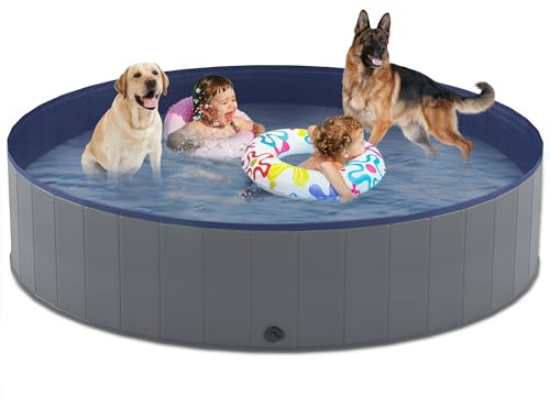 Niubya Foldable Dog Pool, Collapsible Hard Plastic Dog Swimming Pool, Portable Bath Tub for Pets Dogs and Cats, Pet Wading Pool for Indoor and Outdoor, 80 x 12 Inches