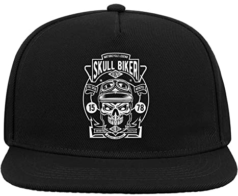 Skull Biker Motorcycle Legend Cappello da Baseball con Visiera Piatta Snapback a 5 Pannelli Nero