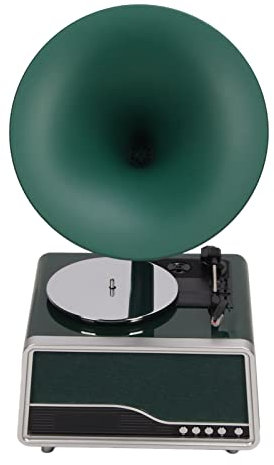 Retro Skivspelare med Högtalare, Bluetooths Vintage Grammofon Musikdosa med Fjärrkontroll, USB Skivspelare Fonograf Kompatibel med Telefon Tablet Laptop för Heminredning (Svartgrön)
