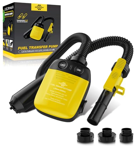 GEARZAAR Kraftstoff Umfüllpumpe mit Auto-Stopp-Sensor, 2,6 GPM Elektrische Flüssigkeitstransferpumpe Ölabsaugpumpe mit 3 Größen-Adapter, Batteriebetriebene Kraftstoffpumpe für Diesel Öl Wasser Benzin