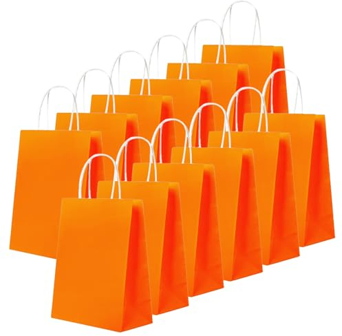 24 bolsas de papel naranjas con asas,16x8x22cm de papel kraft pequeñas con asas,reutilizables bolsas de regalo de papel,para regalos embalaje, Boda,Halloween,Cumpleaños para suministros de fiest