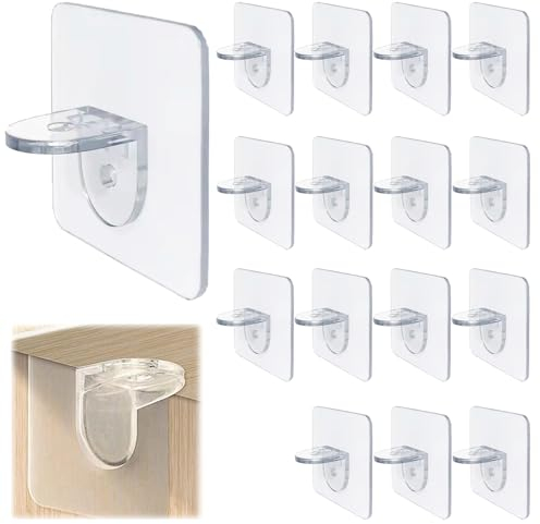 15 Pcs Transparent Adhesive Pegs Punch,Free Shelf Brackets,Self Adhesive Shelf Bracket,Self Adhesive Hooks Clapboard Sticker,Punch-Free Wardrobe Partition Holder Shelf Support for Kitchen,Bathroom