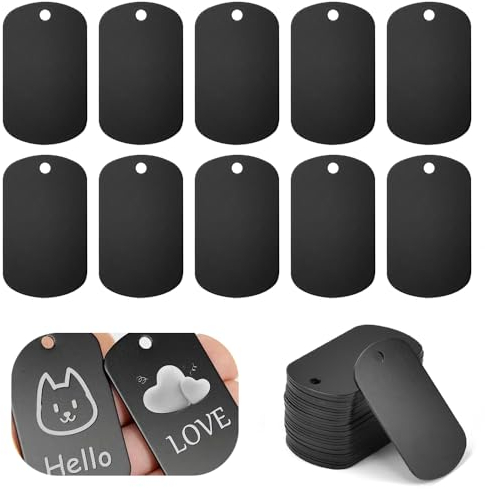 LPAMABA 30 Stück Stanzrohlinge Aluminium Set,Rechteck Aluminium Tags Dogtags,Hundemarken Rohling mit Loch Schwarz Blank Dog Tags Rohling Blanko Schildform für Schmuck Haustiermarken(5 * 3cm)