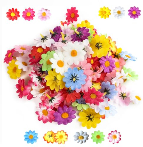 FENGQQKJ 120 fiori artificiali di margherite artificiali, teste di fiori finti in tessuto finto, petali di testa floreale, decorazione decorativa in seta artificiale per artigianato fai da te