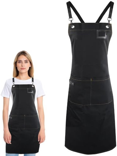 PTJJXA Grembiule Pizzaiolo Uomo, Donna Impermeabile, Chef Barbecue Forno Regolabile, Tela da Lavoro con 2 Tasche, Artista Cameriera 67x90cm (Nero)