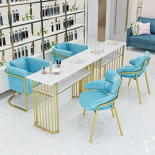 Tragbarer Beauty-Maniküretisch mit doppelschichtigem Aufbewahrungsregal, einfache Montage, Nagelschreibtisch für Salon, Spa, Marmor, Studiertisch, Gold, 120 x 45 x 75 cm