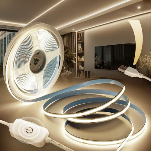BRIMETI COB LED Strip USB 5V 5M LED Remsa Neutral Vit 4000K 320LEDs/m Dimbar Flexibel IP20 Remsa Självhäftande Band för Sovrum kök Inredning TV-bakgrundsbelysning Hem DIY Dekoration