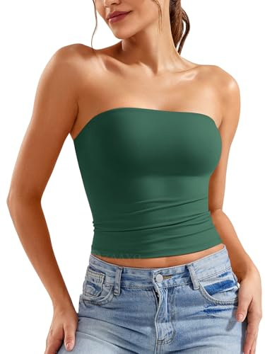 ZAAYO Axelfri tubtopp dam bandeau topp Y2K smal passform crop top sexig sommartoppar dubbelfodrad linne topp