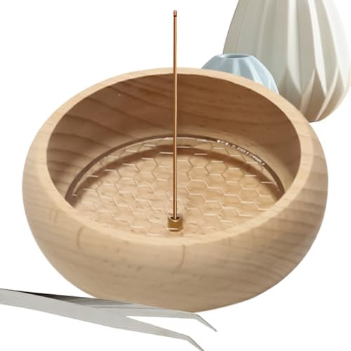 Ciotola per incenso in legno, ciotola rotonda, posacenere naturale, portabastoncini, barattolo di aroma bohémien, ciotola di incenso decorativa, ciotola rustica per sala meditazione