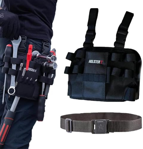 Holster Z 2.0 Tool Pouch, Multi-Tool Electrician Tools Pouch with Leg Tool Belt, Tactical Work Bag for Electrician, Repairman, HVAC Techs, Black with Belt Clip (Black *1 + Belt)