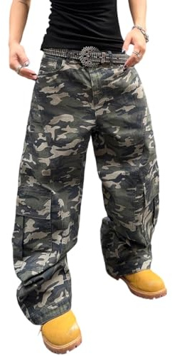 DFGIGT Men's Irregular Sutures Y2k Hip Hop Baggy Jeans Wide Leg Denim Pants Casual Loose Fit Trousers Streetwear Jinco 2000s Extreme Motion Relaxed Skater Skateboard Camouflage,L10 Camo,Medium
