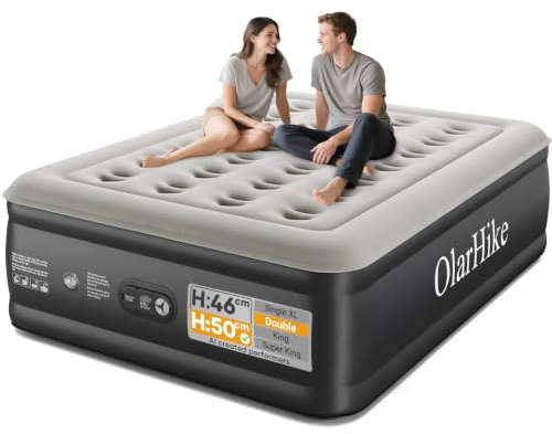 OlarHike Double Airbed with Built in Pump, 50cm High Raised Inflatable Mattress, Blow Up Mattress for Guests, Folding Bed with Flocked Top, Waterproof Surface, 135 x 190 x 50cm, 1 Air Bed Only