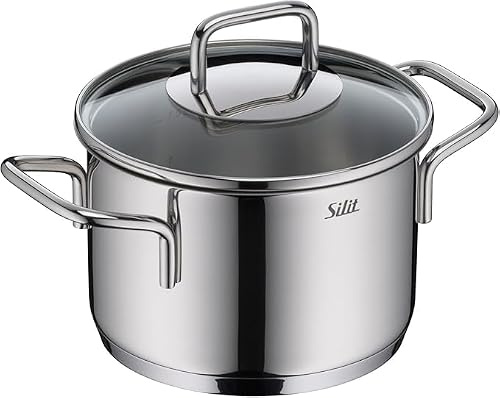 Silit Extra Cook, Kochtopf 16 cm mit Glasdeckel, Innenskalierung, breiter Schüttrand, hochwertiger, spülmaschinenfester Crominox-Edelstahl, Bratentopf klein, optimale Wärmeverteilung, Induktion