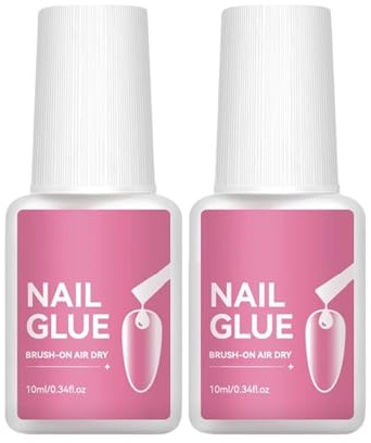 Nail Glue, Quick-Dry Adhesive, 10ml, 2pieces Nail Tip Glue Salon d i y, NaiI Bond GIue, Precision Tip And No UV Needed, For Travel Women Girls