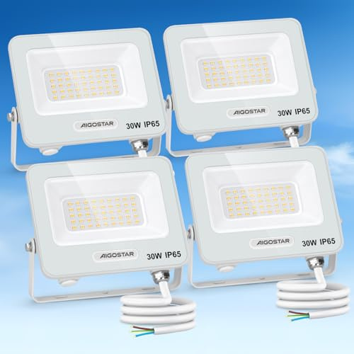 Aigostar Foco LED Exterior 30w, 2450LM Foco Proyector LED, IP65 Impermeable Luz de Seguridad, Natural 4000K Luces led exterior, Para Jardín, Patio, Garaje, Paquete de 4