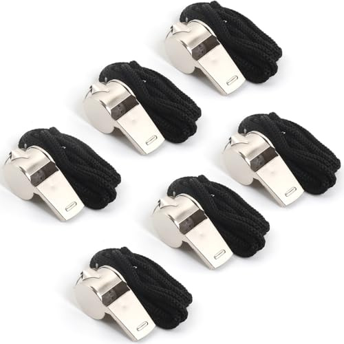 suyncyi 6Pack Stainless Steel Whistle with Lanyard, Loud Crisp Sound Whistle Ideal for Coaches, Referees, and Official