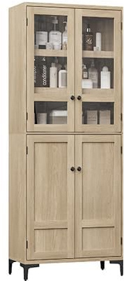 Garvee Armadio Alto 180 Cm, Mobile Contenitore 5 Ripiani Con 4 Ante, Ripiani Regolabili, Dispensa in Legno Salvaspazio Stretta Per Bagno, Cucina, Soggiorno e Sala Da Pranzo