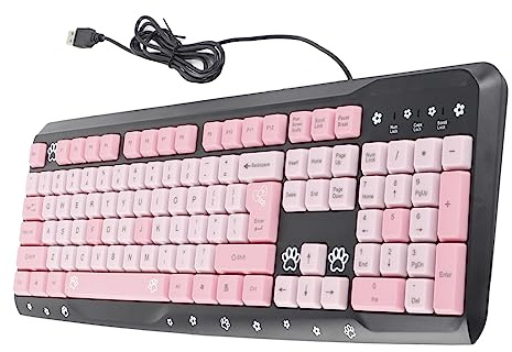 Ausla Tyst Tangentbord Mekaniskt Membran USB-kabel med 104 Nycklar Justerbart Fäste Ergonomiskt Tangentbord för Bärbar Dator Hemmakontorsspel (Svart Rosa)