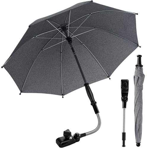 Seachrgif Universal Sonnenschirm kinderwagen, UPF50+ Sonnenschirm Buggy,flexibler Sonnenschutz mit 76 cm Durchmesser, einfach montierbar auf Rund- und Ovalrohre