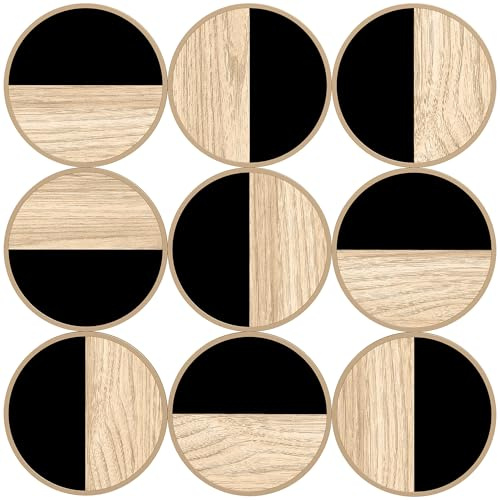 HOMCOM Cuadro Decorativo de Pared Geométrico, Adorno Moderno 3D de 60x60 cm, Escultura de Pared con Espejo de Plástico, Marco Metálico, para Salón, Dormitorio, Pasillo, Negro y Madera Natural