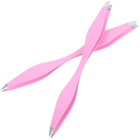 Generic Pinzas para Cejas Doble Punta de Acero Inoxidable, 2 Piezas Rosa Fucsia, Depiladoras Precisión para Vello Facial y Vellos Encarnados, Herramienta Portátil para Cuidado Personal