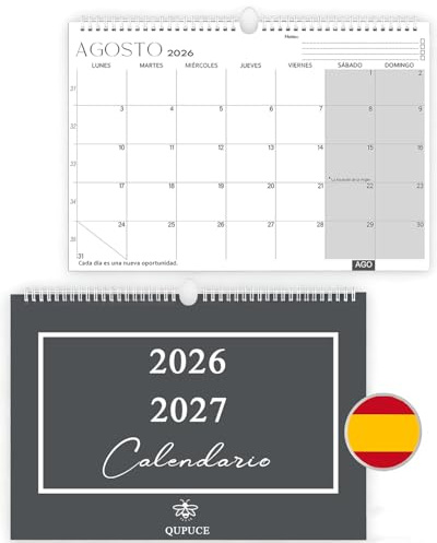 Qupuce Calendario 2026 2027 Pared Julio 2026 - Diciembre 2027 | Planificador Mensual A4 | Calendario Familiar Minimalista | Organizador para Casa Oficina o Escolar