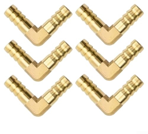 Paquete de 6 accesorios de manguera de latón de 90 grados en forma de L, conectores de codo de púas, para reparación de tuberías de aire, agua, aceite, gas, líquido, hogar, jardín, uso industrial