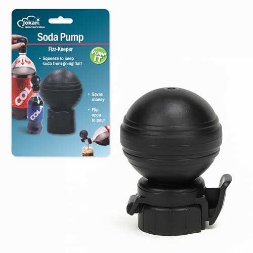Jokari Keeper Pump and Pour Soda Bottle Cap Preserves Carbonation with Flip Top Spout for 1 to 2 Liter Plastic Bottles Reusable Fizz Saver Dishwasher Safe Carbonated Drink Lid Black