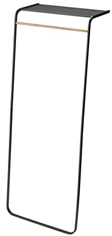 Yamazaki 7079 TOWER Standgarderobe mit Regal, schwarz, Stahl/Holz, Minimalistisches Design, 60 x 46 x 160 cm (LxBxH)