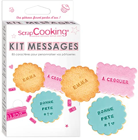 ScrapCooking - Kit Messages pour Biscuits - Tampons Chiffres & Lettres pour Personnaliser ses Sablés, Cookies - Cadeau Pâtisserie - Embosseurs Emporte-Pièces - 2041