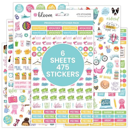Bloom Daily Planners Productivity Stickers - Variety Sticker Pack - Six Sticker Sheets Per Pack!