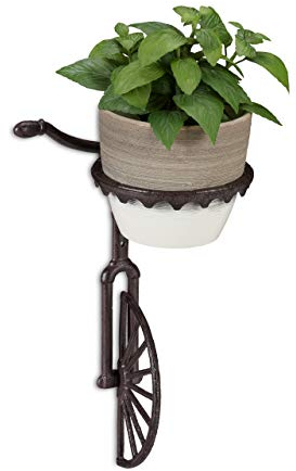 Relaxdays Portavasi da Parete in Ghisa, Bici a una Ruota, da Appendere, da Giardino, Ø 13 cm, da Esterno, Marrone Scuro