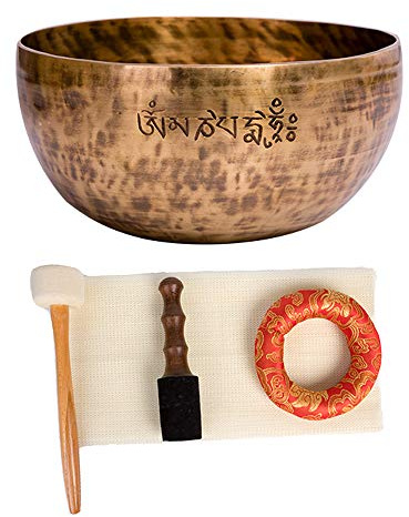 UUK 20 cm Grandes Juego de Cuencos de Luna Llena para meditación tibetana con Palos de Fieltro, cojín, mazo de Madera, 7 Metales, Cuencos Profesionales con Sonido OM, para Yoga, meditación