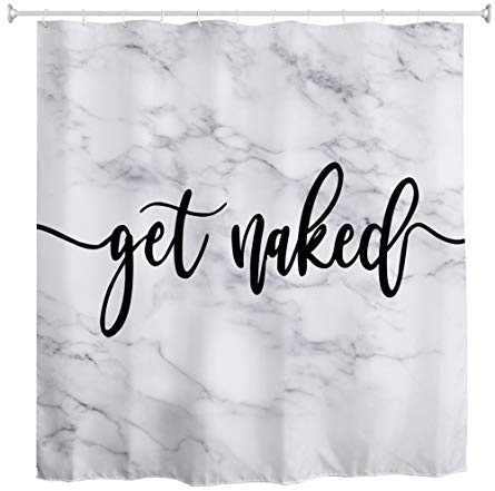goodbath Marble Shower Curtain, Get Naked Waterproof Anti Mould Fabric Shower Curtains for Bathroom, 180 x 180cm, White Black