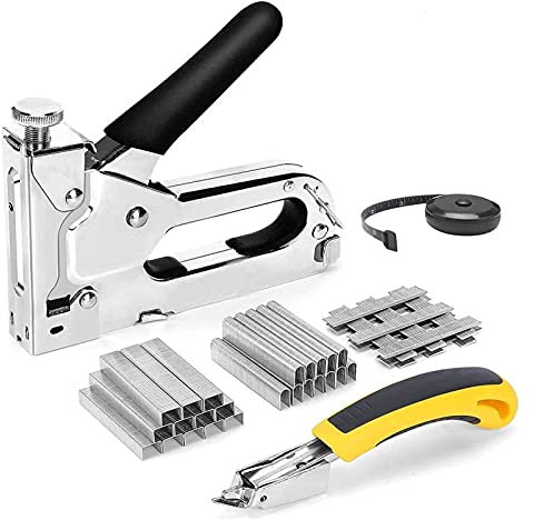 Pistola 3 in 1 Graffetta Con 1250 Graffette - Professione Per Unghie Gun Heavy Duty Con Rimozione Per Tappezzeria, Legno, Quadro Su Tela, Fai Da Te, Bordo Pubblicitario Mediante Acciaio Al Carbonio