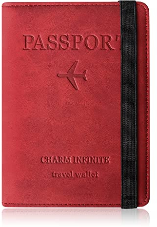 Czyan Reisepasshülle, Kunstleder Schutzhülle Reisepass mit RFID Blockier Schutzhülle Impfausweis Schutzhülle Tasche für Kreditkarten Ausweis und Reisedokumente (Rot)